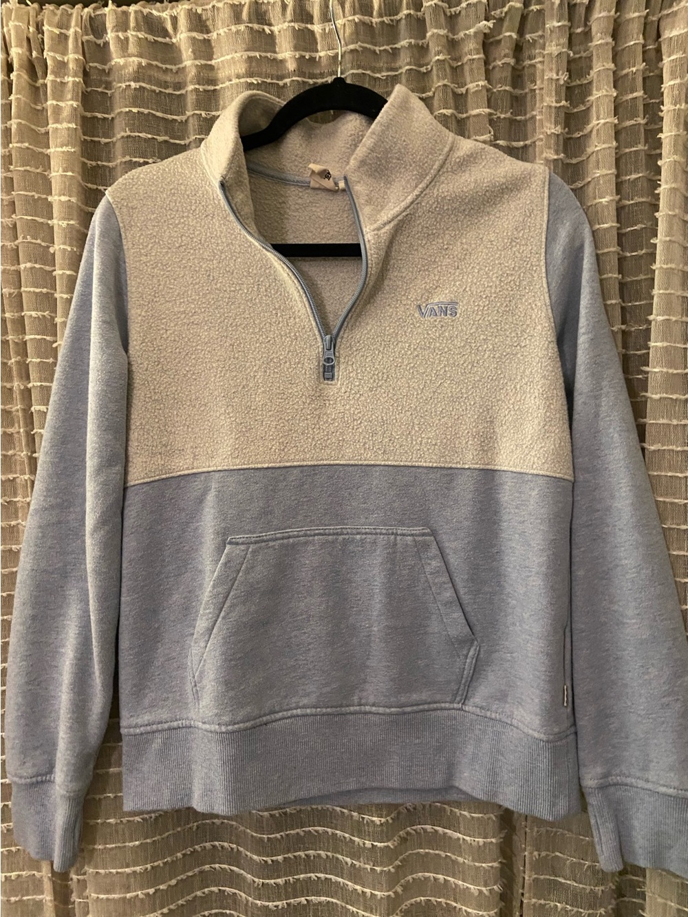 Vans Two-Tone Quarter-Zip Sherpa Pullover - Light Blue & Cream